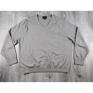 Lands End V-Neck Sweater Men's XL (46-48) Beige Supima‎ Cotton Pullover Grandpa